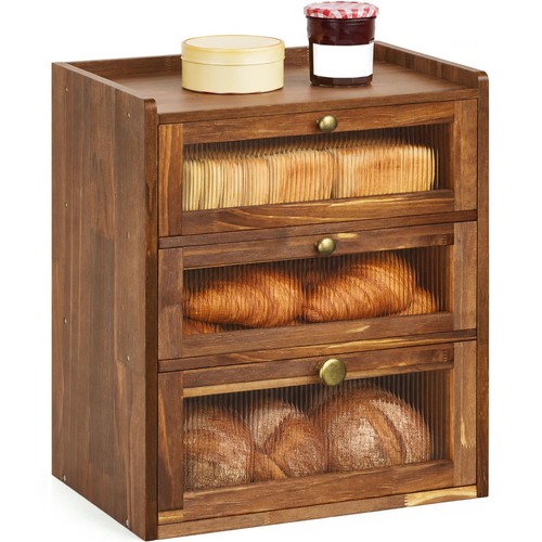 Premium 3tier wooden bread box - premium,