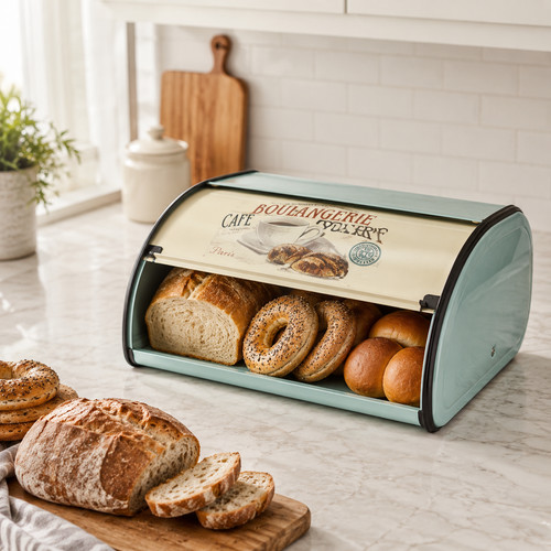 Vintage metal bread box roll - metal,
